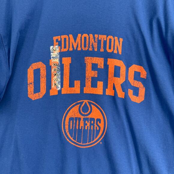 NHL Edmonton Oilers Distressed Logo T-Shirt Adult XL Blue Orange NEW - Picture 3 of 8